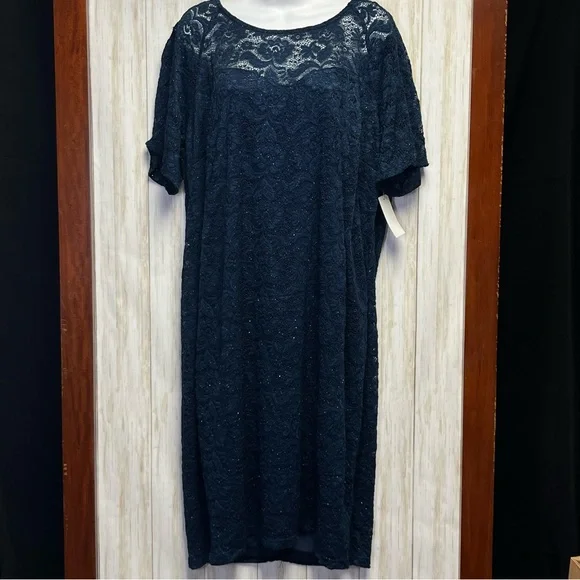 Candalite Women’s Navy Blue Shimmer Stretch Lace Dress Size 2X - Picture 11 of 12